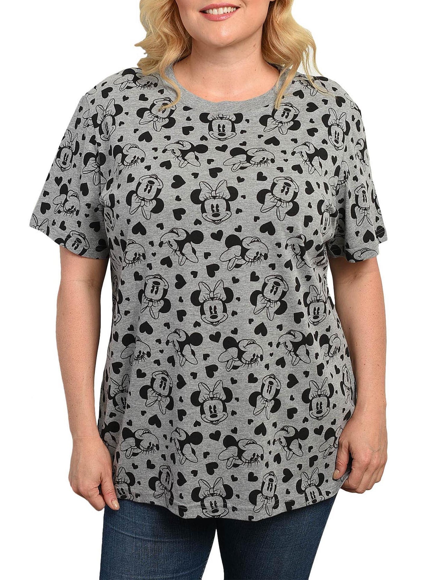 Womens Plus Size Disney Minnie Mouse T-shirt 2-PACK Short Sleeve Black Gray