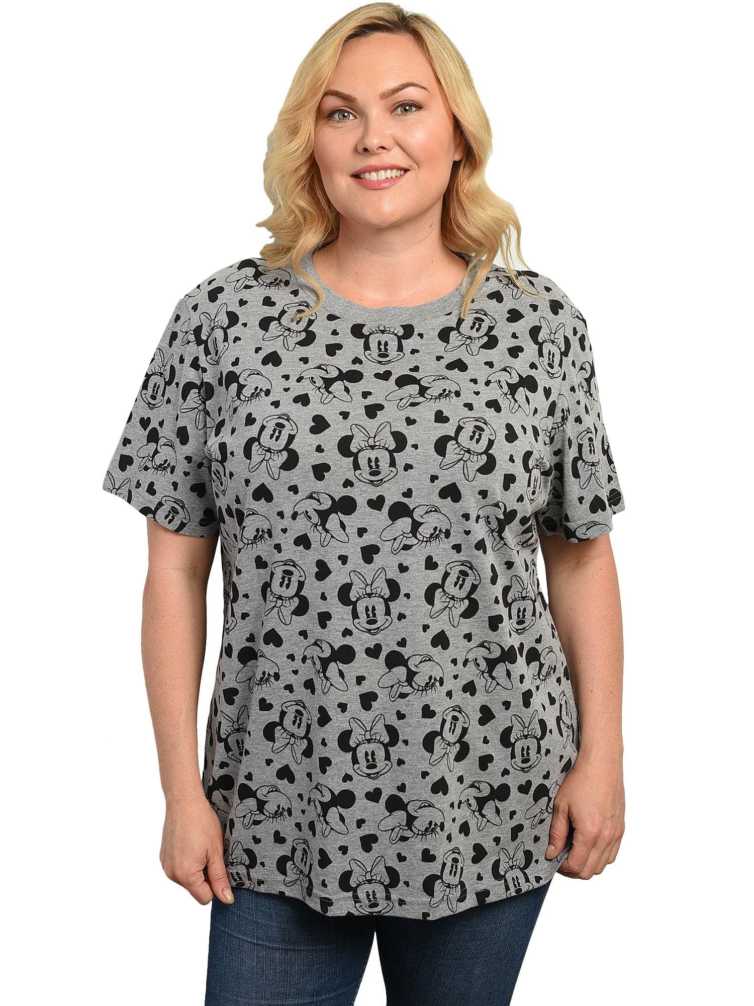 Disney Women's Plus Size T-Shirt Minnie Mouse Tee Gray Hearts