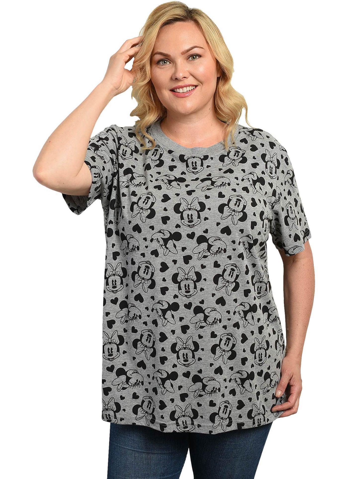 Disney Women's Plus Size T-Shirt Minnie Mouse Tee Gray Hearts