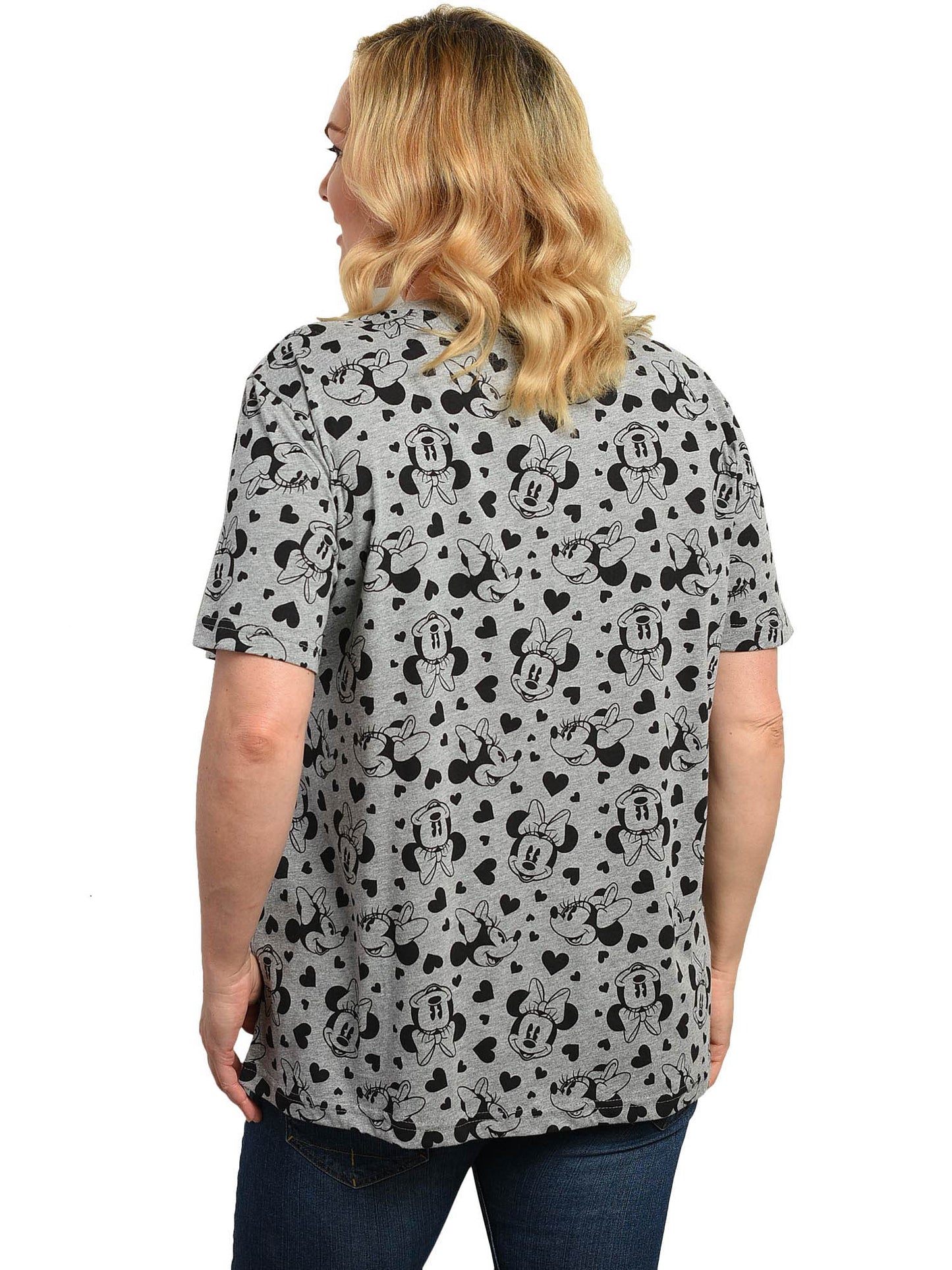 Disney Women's Plus Size T-Shirt Minnie Mouse Tee Gray Hearts