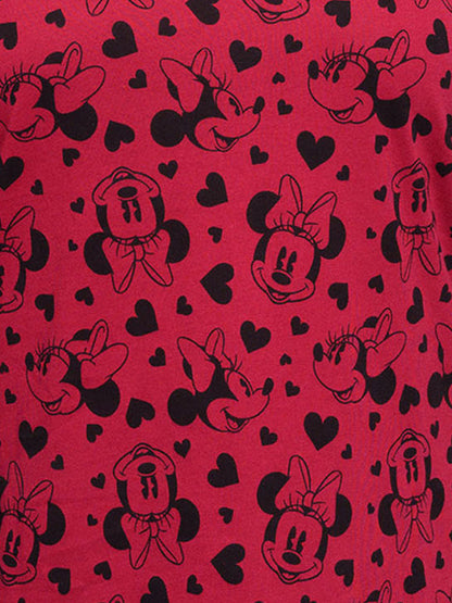 Minnie Mouse T-Shirt Hearts All-Over Print Cranberry Red Women's Plus Size Tee