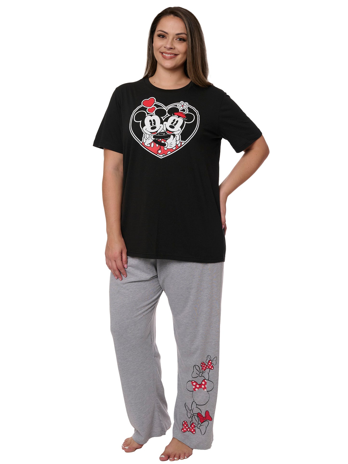 Mickey Minnie Mouse T-Shirt w/ Gray Lounge Pajama Pants Women's Plus Size Set