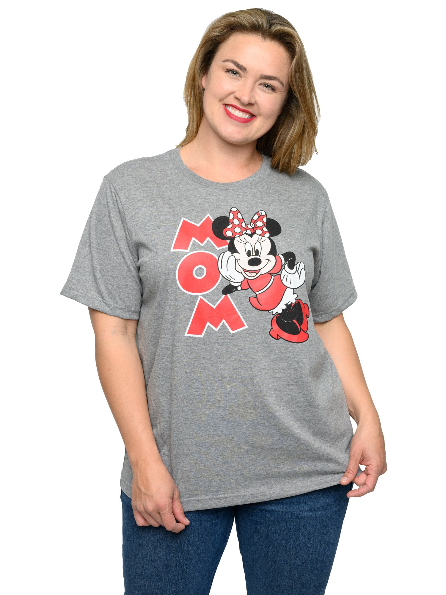 Minnie Mouse Mom T-Shirt Short Sleeve Disney Women's Plus Size Gray Red