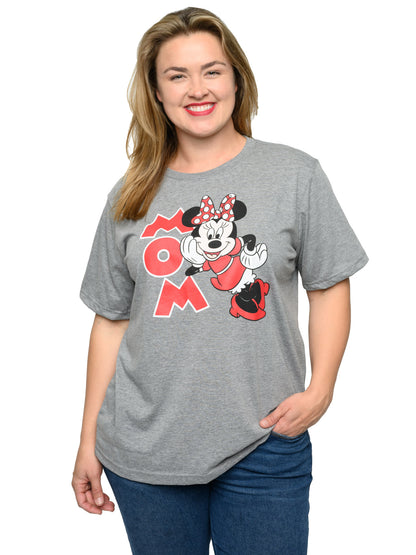 Minnie Mouse Mom T-Shirt Short Sleeve Disney Women's Plus Size Gray Red