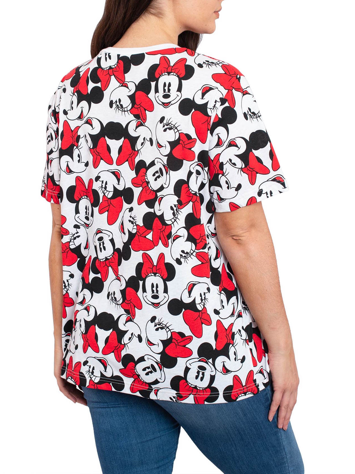 Minnie Mouse T-Shirt Faces All-Over Print Disney Women's Plus Size Red White