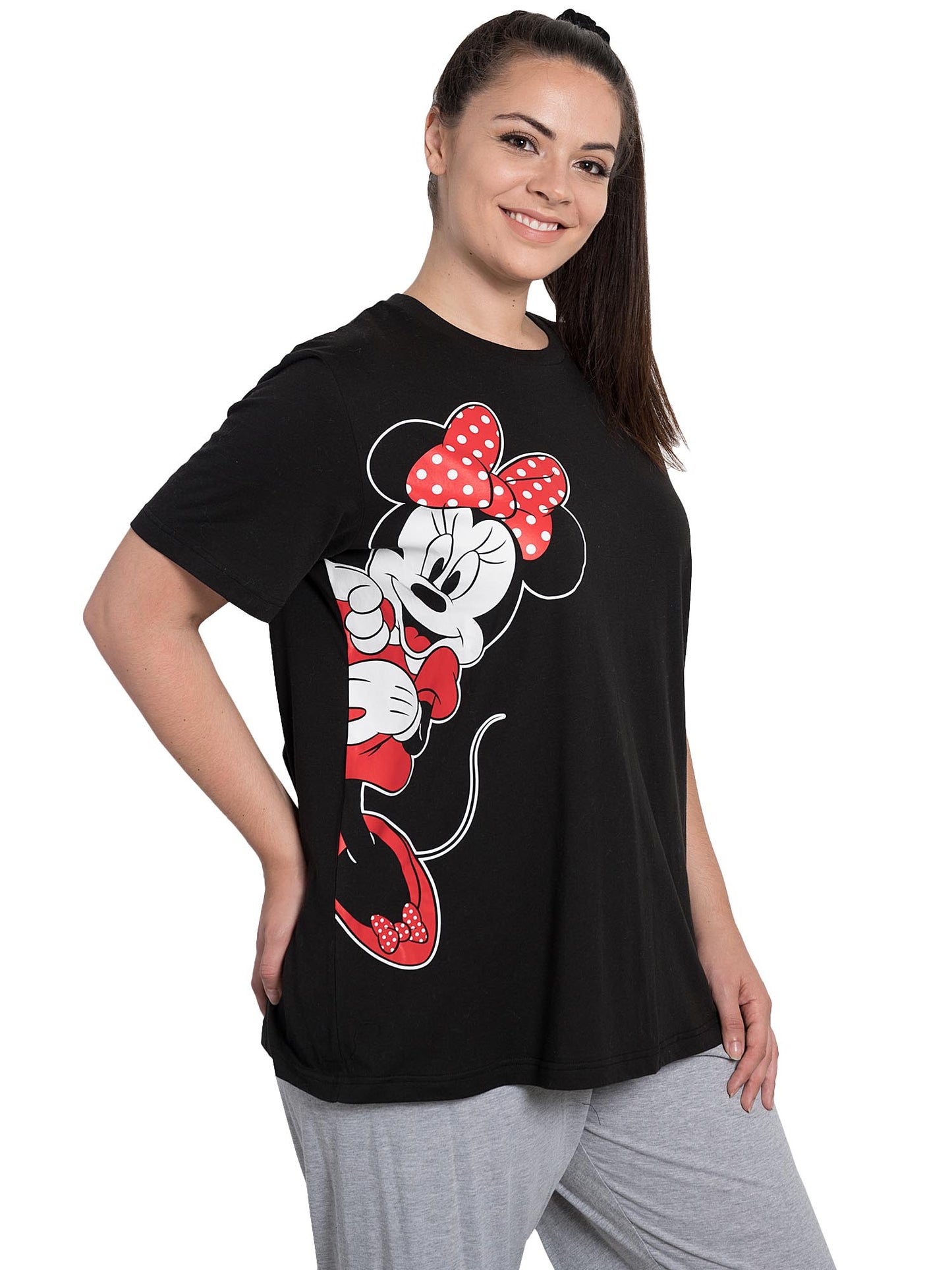 Minnie Mouse Leaning T-Shirt Black & Jogger Pants Disney Pajama Set Womens Plus