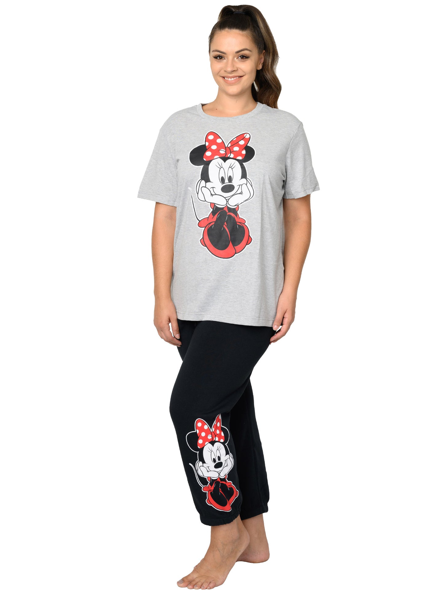 Minnie Mouse Sitting T-Shirt Gray & Jogger Pants Disney Womens Plus Pajama Set