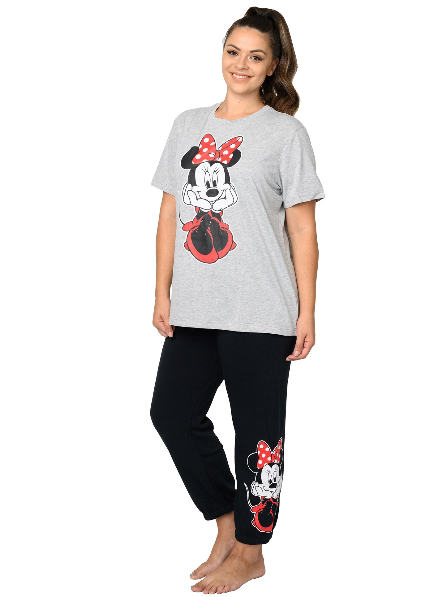 Minnie Mouse Sitting T-Shirt Gray & Jogger Pants Disney Womens Plus Pajama Set