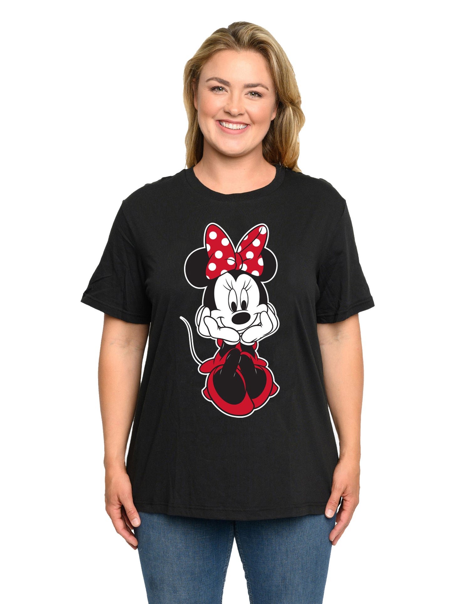 Minnie Mouse T-Shirt Sitting Black Disney Women's Plus Size Graphic Tee