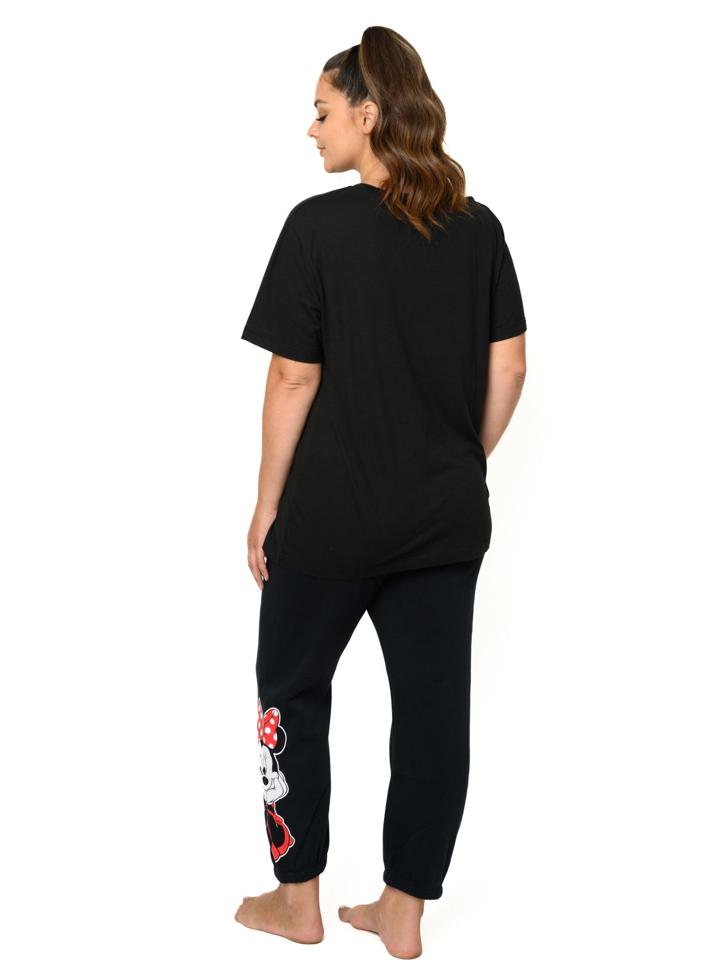 Minnie Mouse Leaning T-Shirt Black & Jogger Pants Disney Pajama Set Womens Plus