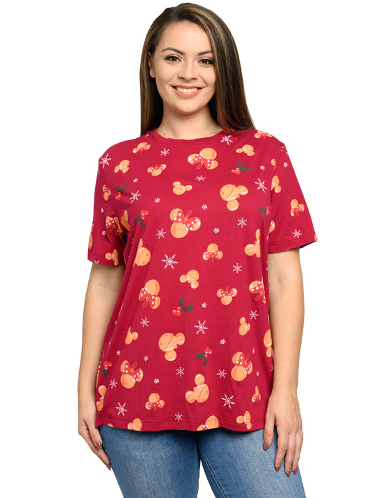 Women's Plus Size Disney Mickey Minnie Mouse Christmas T-Shirt Red (Size 5X)