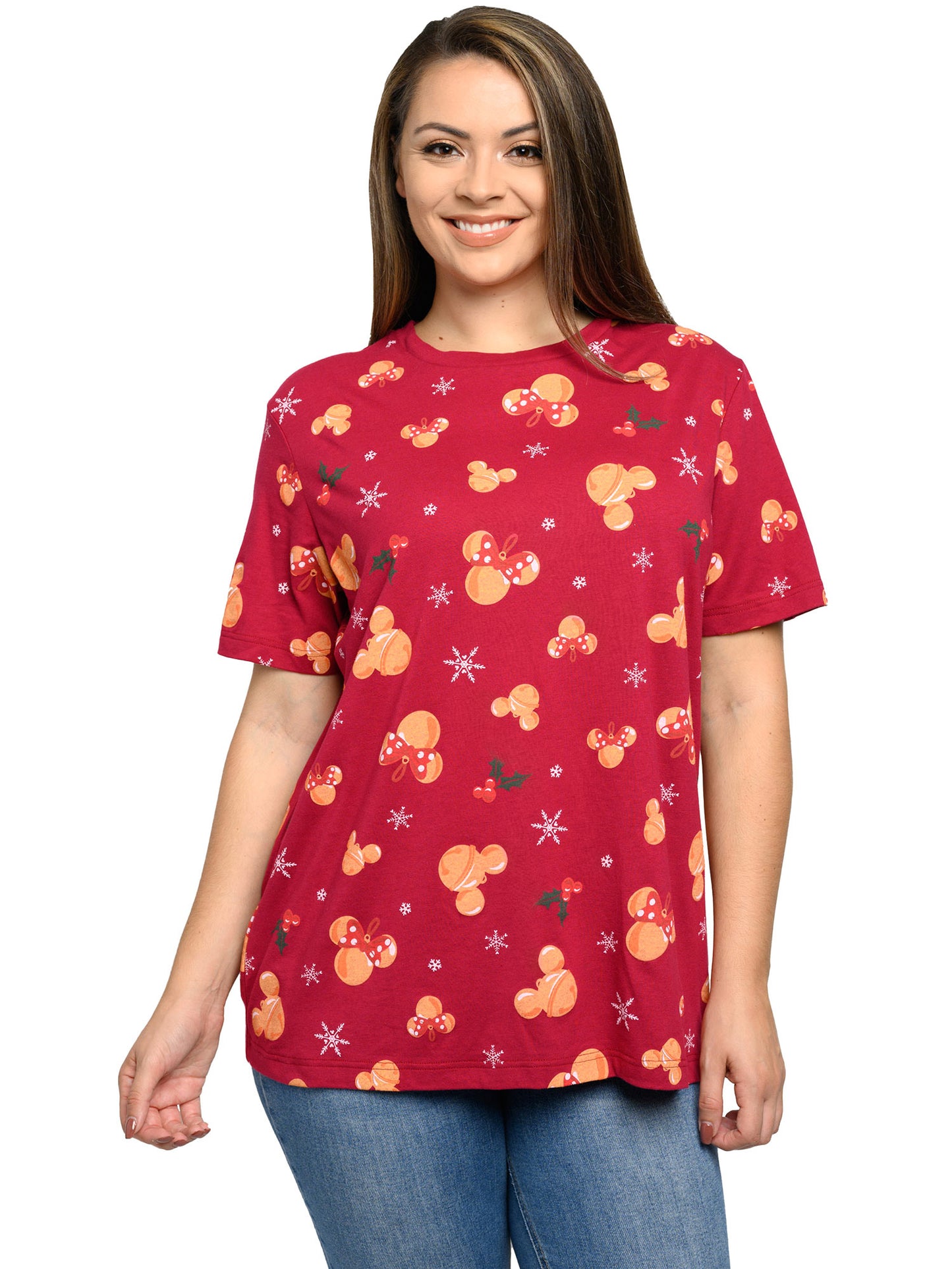 Women's Plus Size Disney Mickey Minnie Mouse Christmas T-Shirt Red (Size 5X)