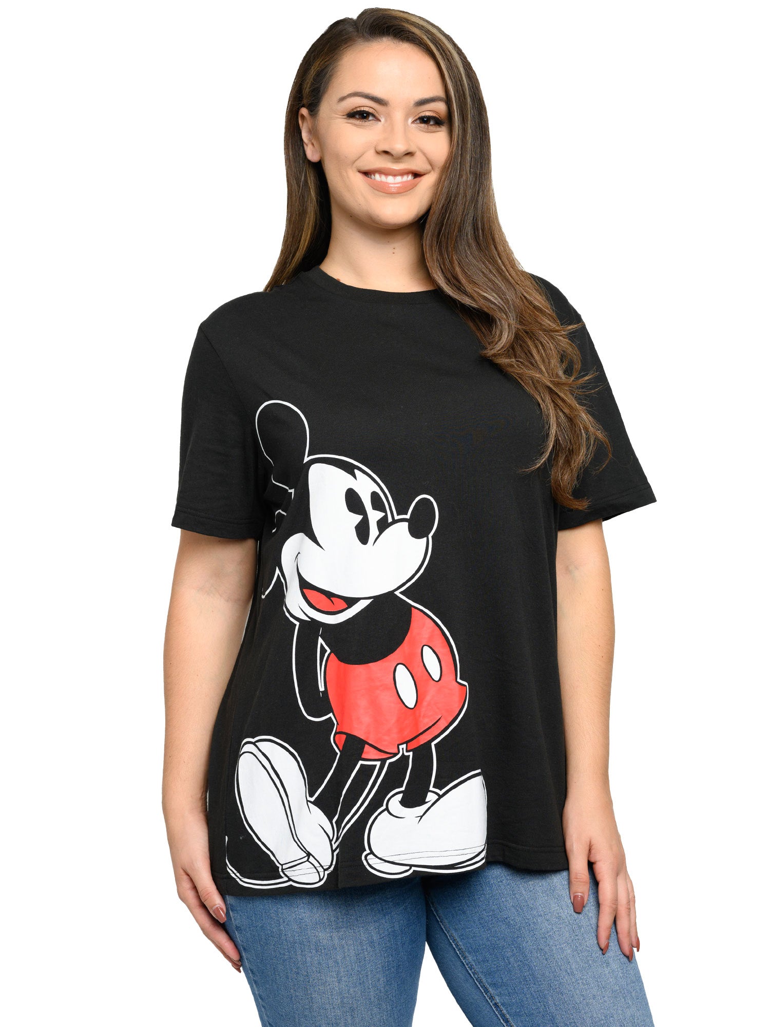 Womens Plus Size Disney Mickey Mouse T-Shirt Short Sleeve Side Leaning Black