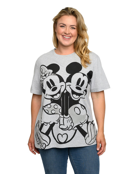 Mickey & Minnie Mouse T-Shirt Gray Back To Back Women's Plus Size Disney