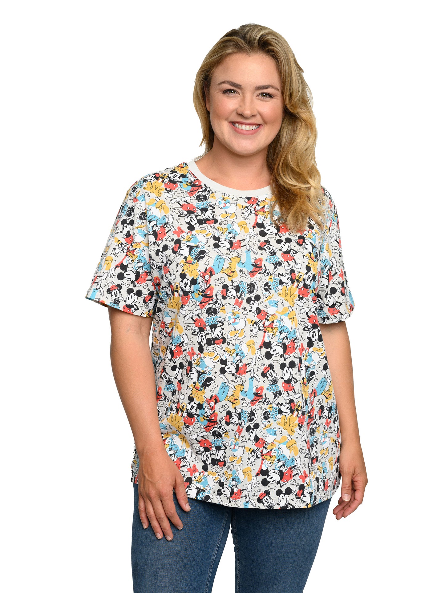 Mickey Minnie Mouse Pluto Goofy T-Shirt All-Over Print Women's Plus Size Disney