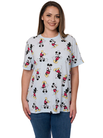 Women's Plus Size Disney Mickey Mouse T-Shirt All-Over Print Blue Cotton Poly