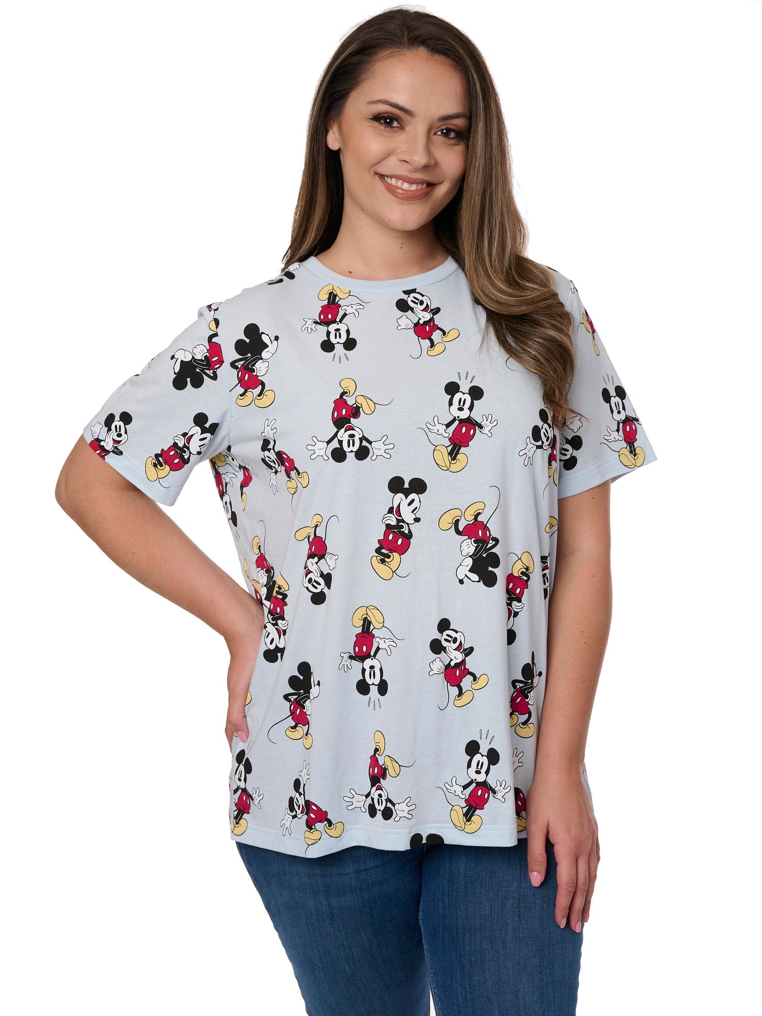 Women's Plus Size Disney Mickey Mouse T-Shirt All-Over Print Blue Cotton Poly