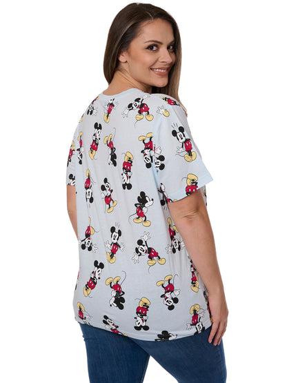 Women's Plus Size Disney Mickey Mouse T-Shirt All-Over Print Blue Cotton Poly