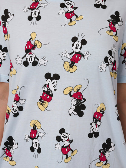 Women's Plus Size Disney Mickey Mouse T-Shirt All-Over Print Blue Cotton Poly