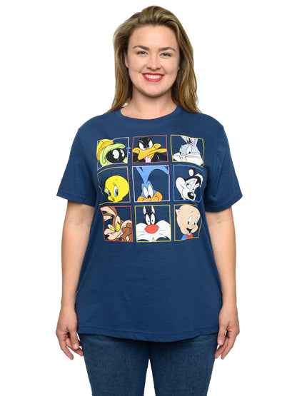 Women's Looney Tunes T-Shirt Plus Size Bugs Bunny Blue Daffy Sylvester Tweety