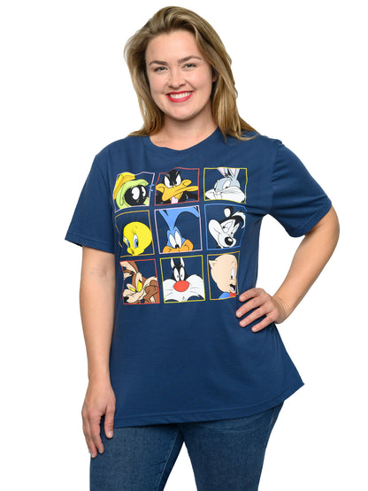 Women's Looney Tunes T-Shirt Plus Size Bugs Bunny Blue Daffy Sylvester Tweety