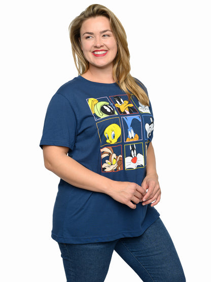 Women's Looney Tunes T-Shirt Plus Size Bugs Bunny Blue Daffy Sylvester Tweety