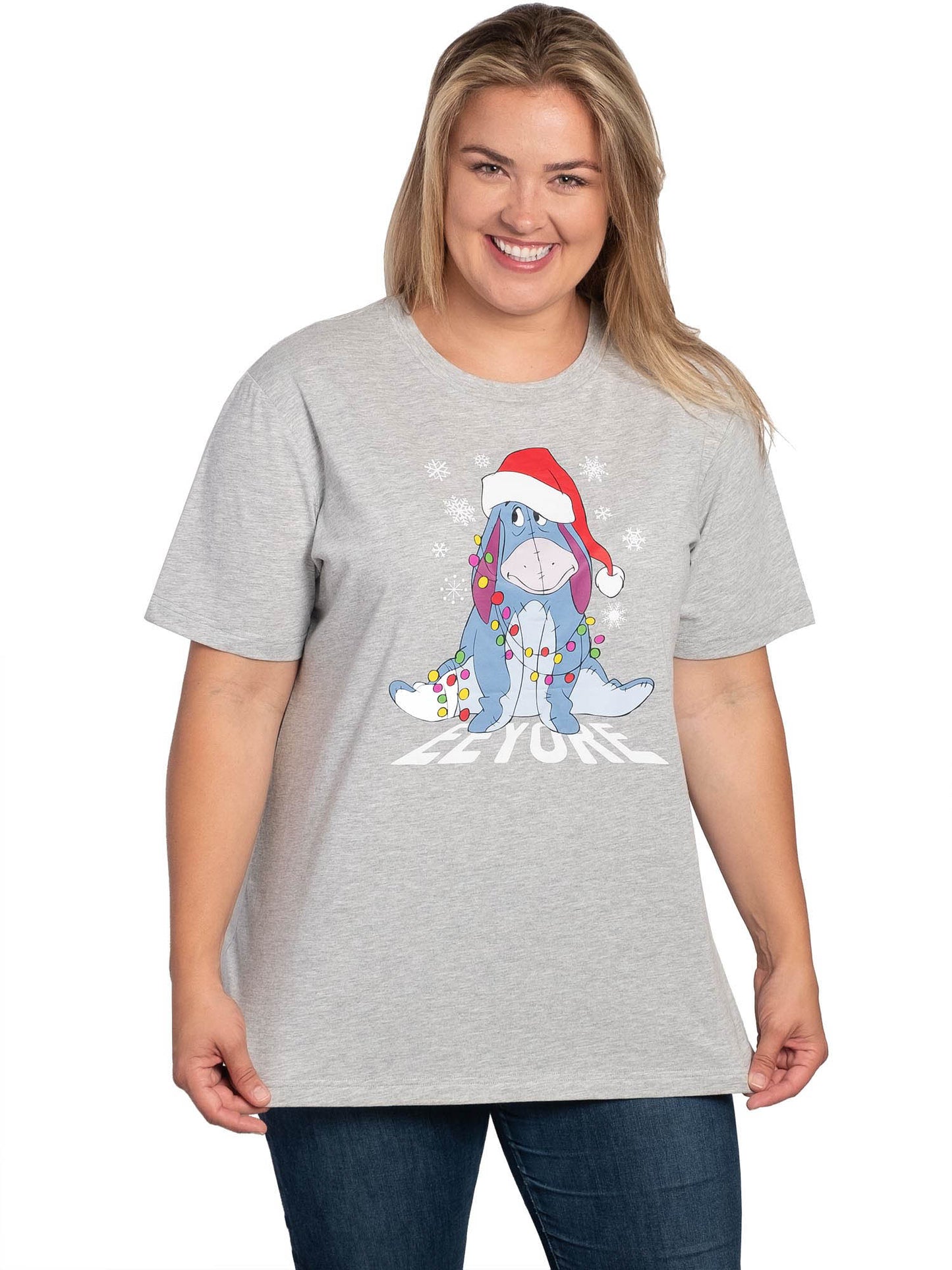 Women's Plus Size Disney Eeyore Christmas T-Shirt Holiday Gray Winnie the Pooh