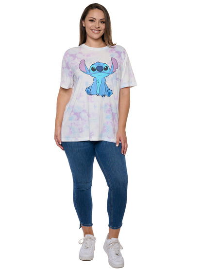 Women's Plus Size Disney Stitch T-Shirt Pastel Tie Dye Short Sleeve Tee