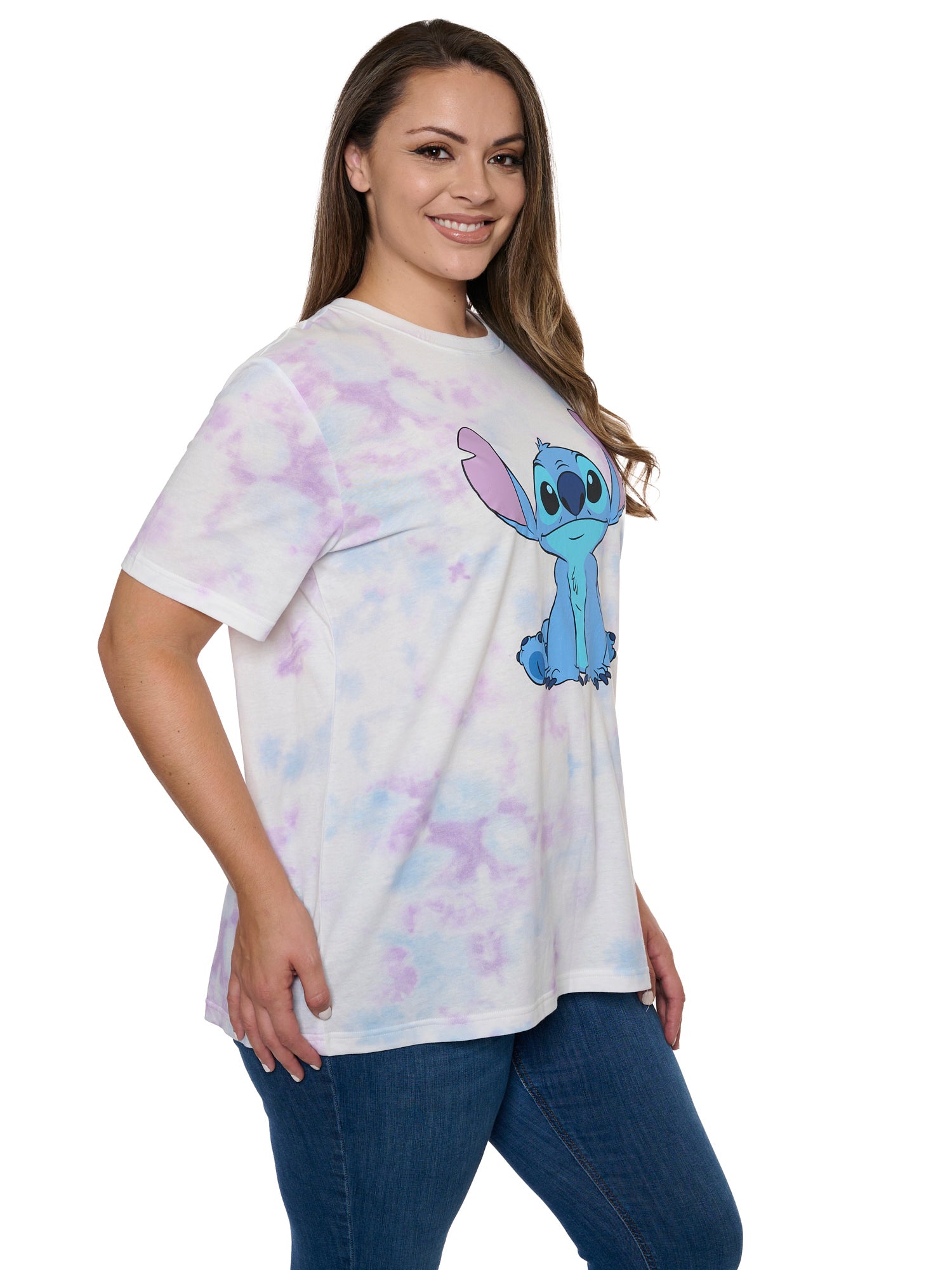 Women's Plus Size Disney Stitch T-Shirt Pastel Tie Dye Short Sleeve Tee