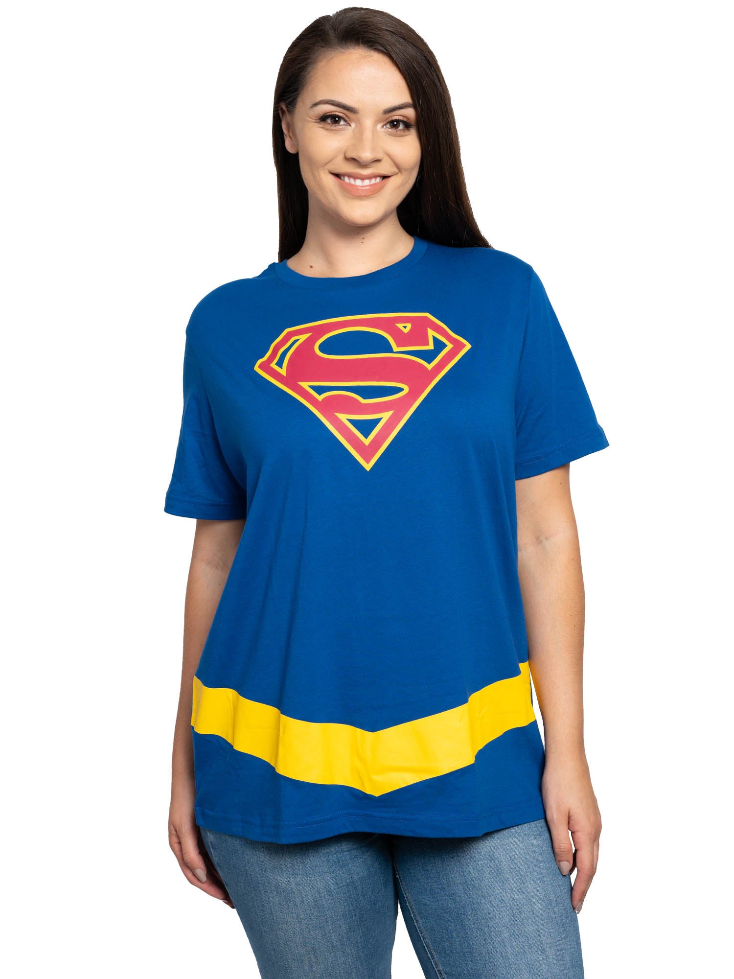 Women's Plus Supergirl T-Shirt Costume Tee Superhero DC Comics Superman Blue