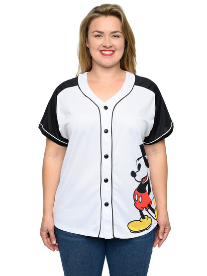 Women's Plus Size Disney Mickey Mouse Baseball Jersey 28 Shirt White Button Down