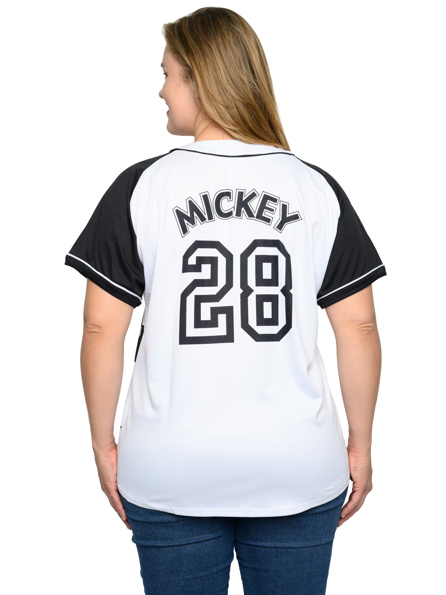 Women's Plus Size Disney Mickey Mouse Baseball Jersey 28 Shirt White Button Down