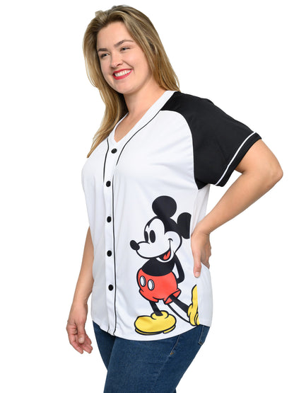 Women's Plus Size Disney Mickey Mouse Baseball Jersey 28 Shirt White Button Down