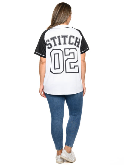 Disney Stitch Baseball Jersey Button Down Shirt White Women's Plus Size