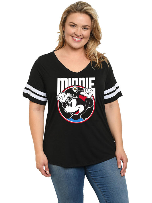 Plus Size Women's Disney Minnie Mouse V-Neck T-Shirt  Size 1X Black