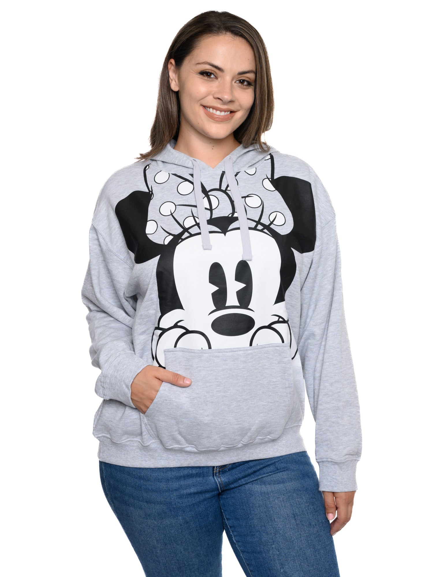 Disney Minnie Mouse Hoodie Sweatshirt Peeking Front Pocket Gray Womens Plus Size