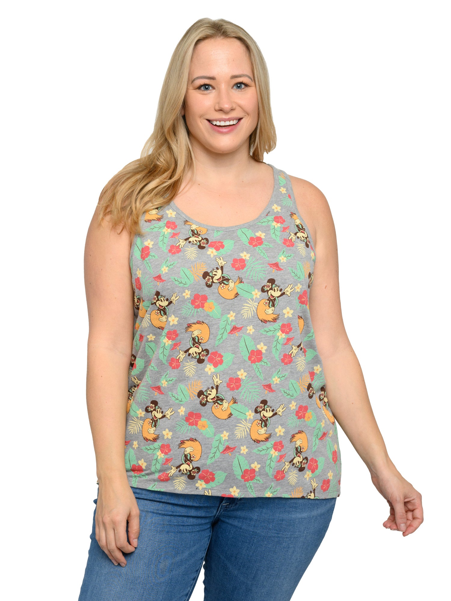 Disney Women's Plus Size Minnie Mouse Tank Top Tropical Hula Hawaiian Shirt