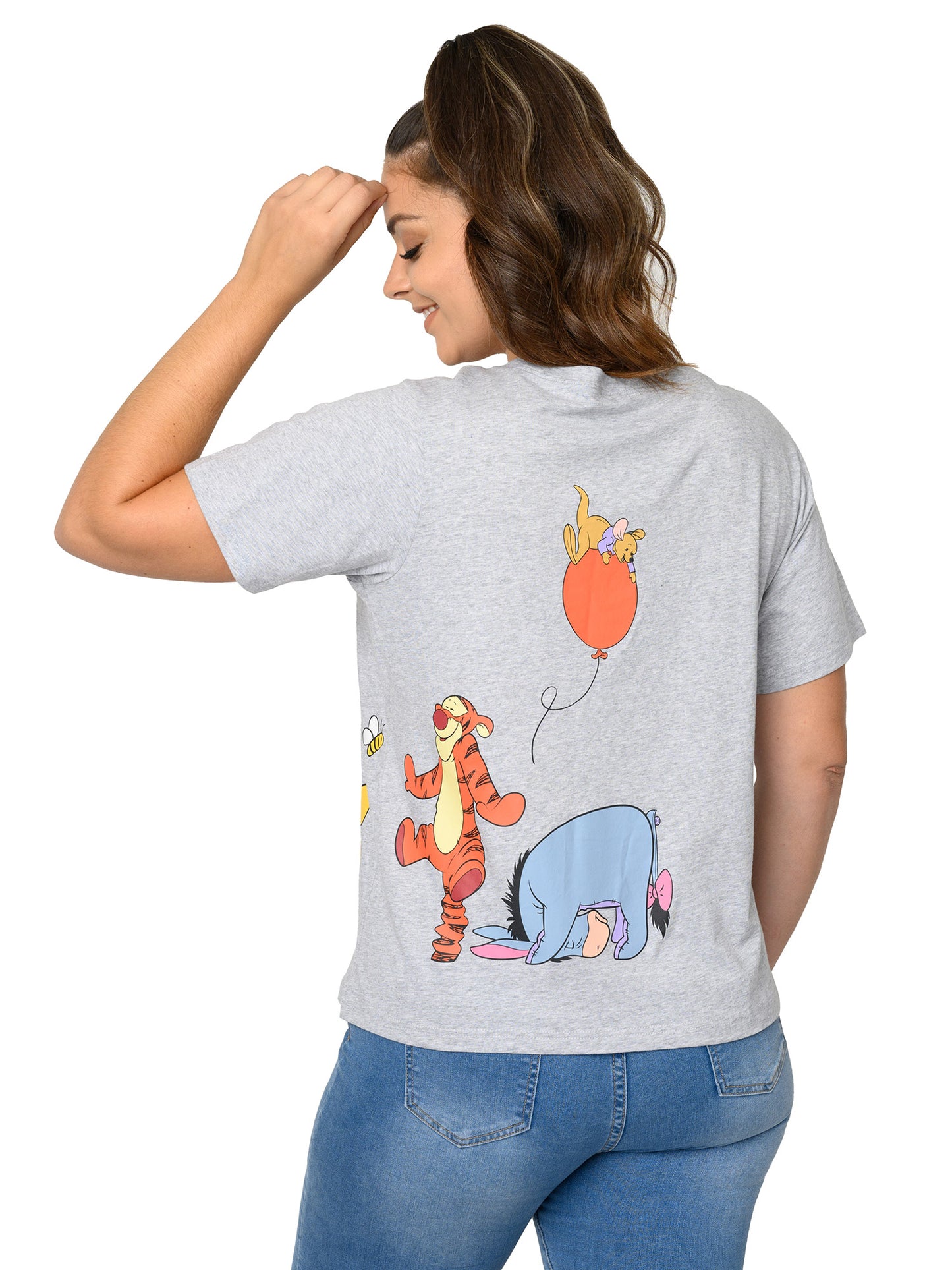 Winnie The Pooh Cropped T-Shirt Piglet Eeyore Tigger Women's Plus Size Gray