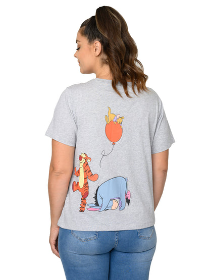 Winnie The Pooh Cropped T-Shirt Piglet Eeyore Tigger Women's Plus Size Gray