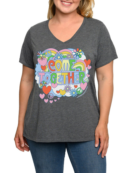 Beatles Come Together V-Neck T-Shirt Women's Plus Size Band Tee Heather Charcoal