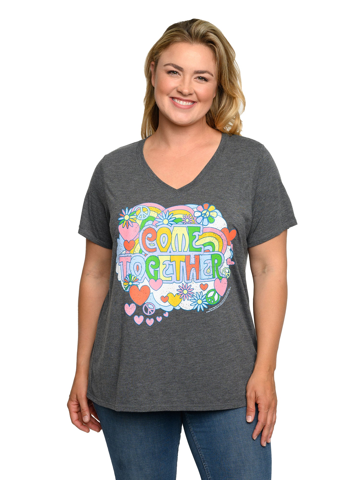 Beatles Come Together V-Neck T-Shirt Women's Plus Size Band Tee Heather Charcoal