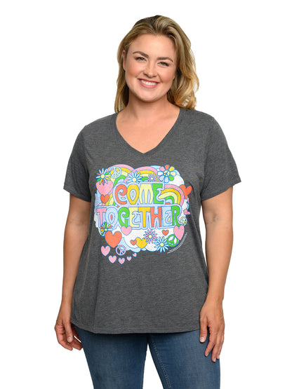 Beatles Come Together V-Neck T-Shirt Women's Plus Size Band Tee Heather Charcoal