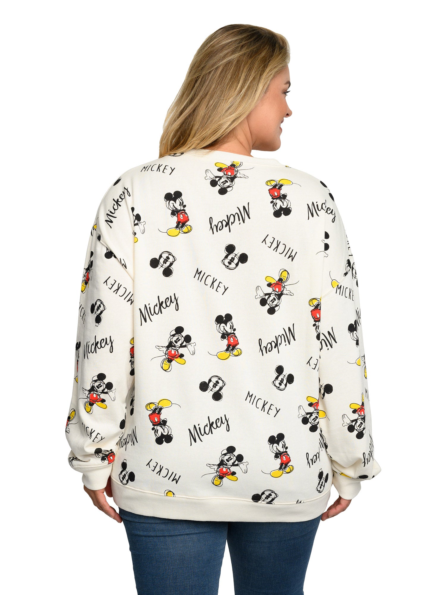 Disney Womens Plus Size Mickey Mouse Fleece Long Sleeve All-Over Sweatshirt