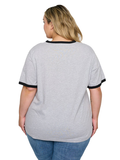 Mickey Minnie Mouse Sitting Ringer T-Shirt Women's Plus Size Disney Gray