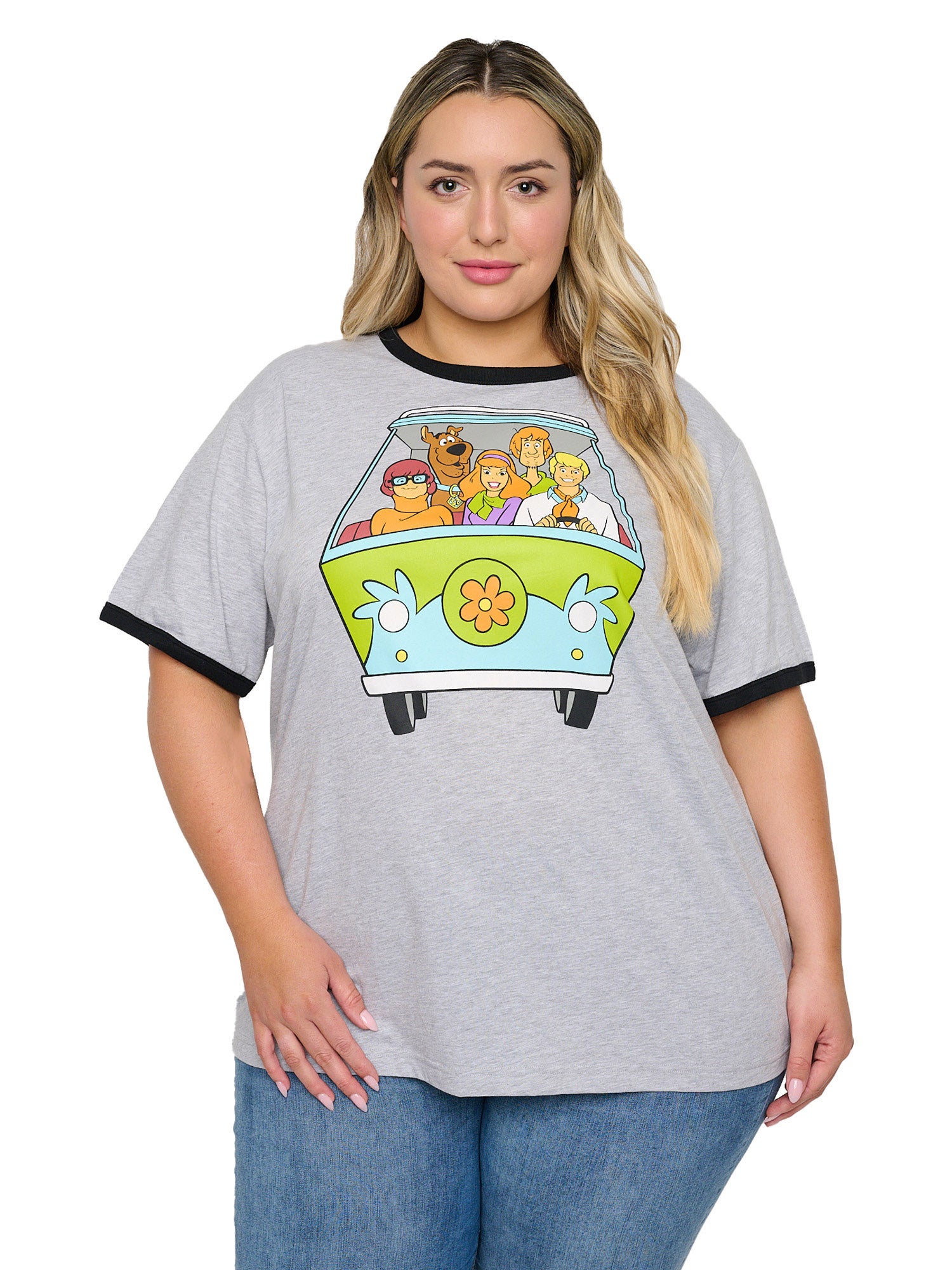 Women's Plus Size Scooby-Doo T-Shirt Ringer Mystery Machine Heather Gray