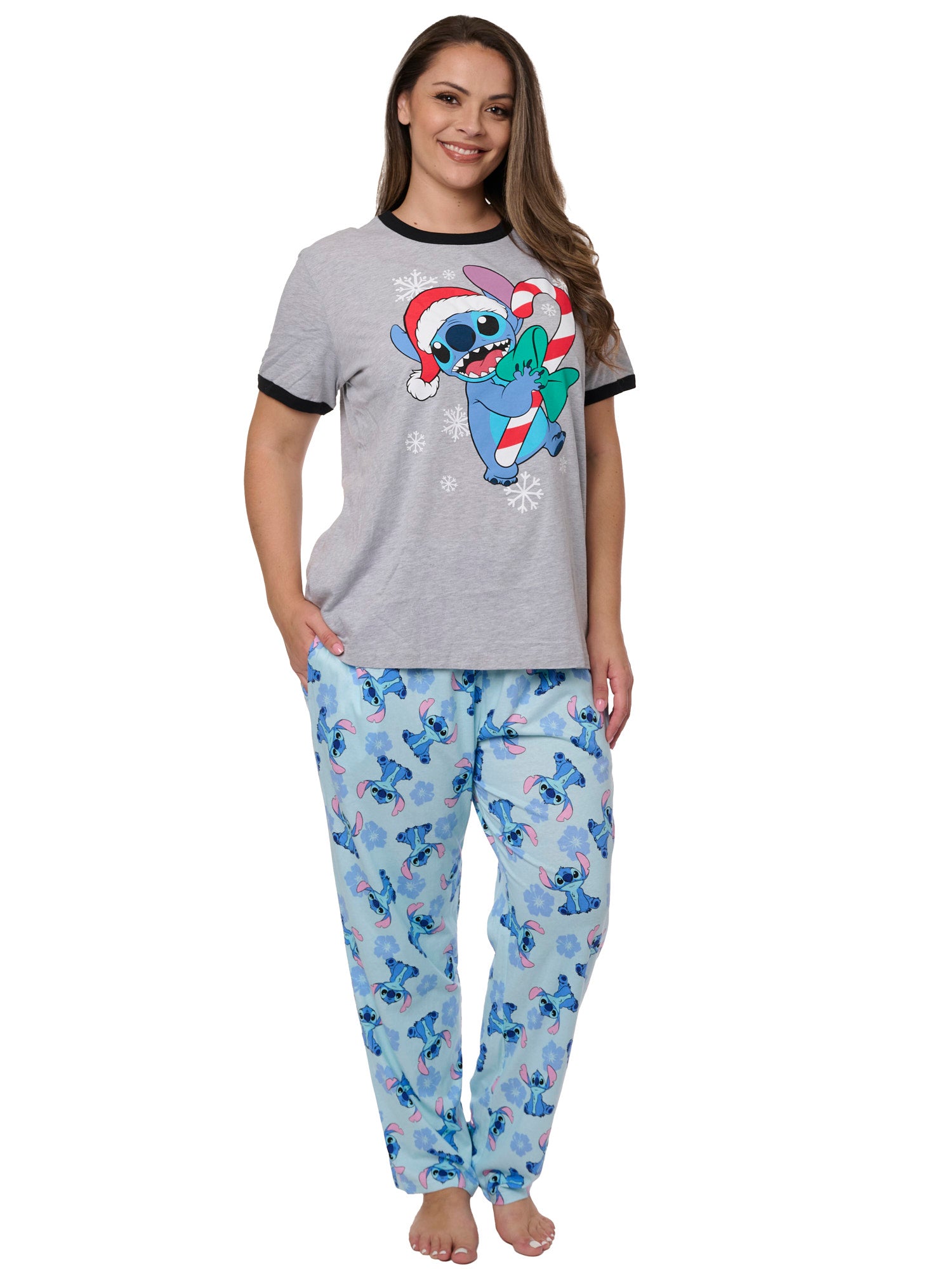 Stitch Christmas T-Shirt w/ Disney Lounge Pajama Pants Women's Plus Size Set