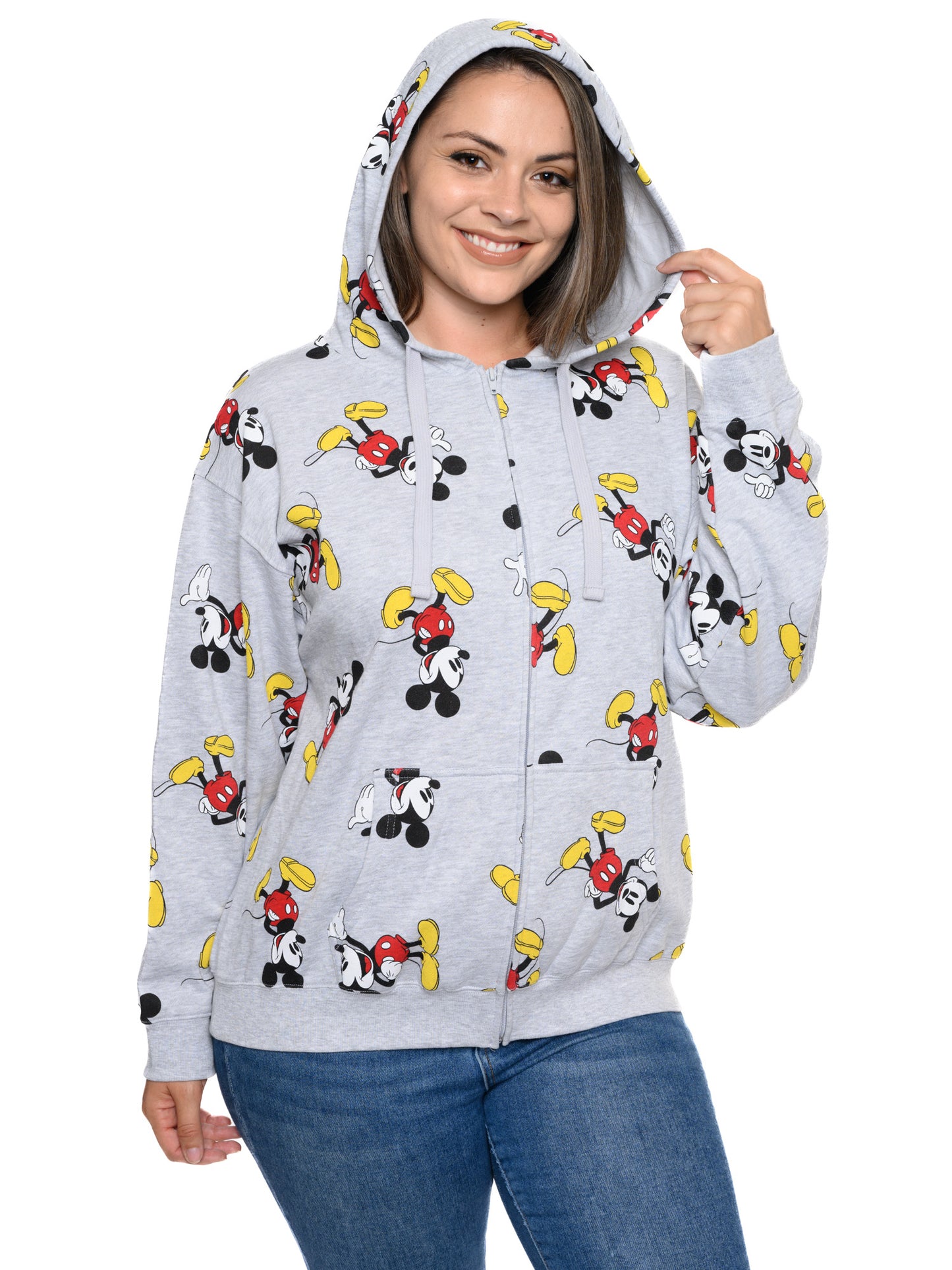 Women's Disney Mickey Mouse Hoodie All-Over Sweatshirt Zippered Heather Gray