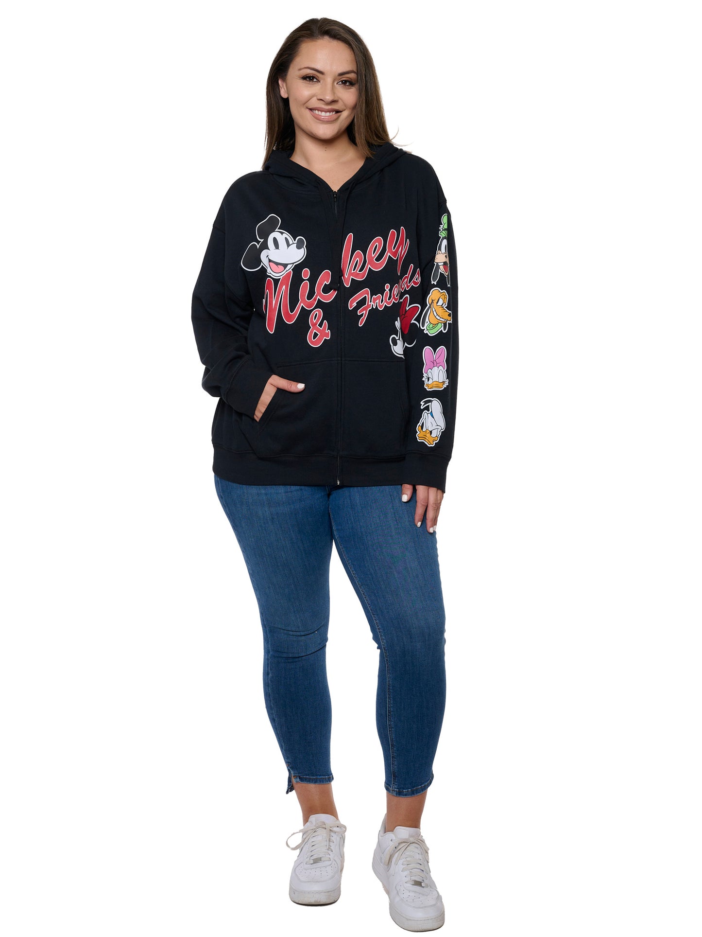 Women's Plus Size Disney Mickey & Friends Hoodie Sweatshirt Black Zip Up