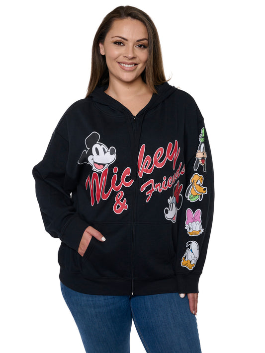 Women's Plus Size Disney Mickey & Friends Hoodie Sweatshirt Black Zip Up