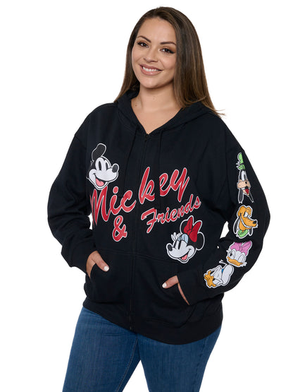 Women's Plus Size Disney Mickey & Friends Hoodie Sweatshirt Black Zip Up